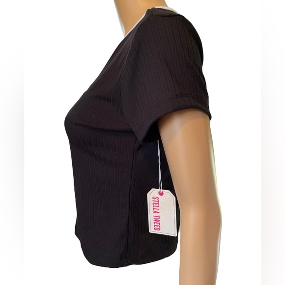 NEW Stella Tweed Black White Exclusive Party Girl Novelty Bimbo Cropped T Shirt - Picture 2 of 7